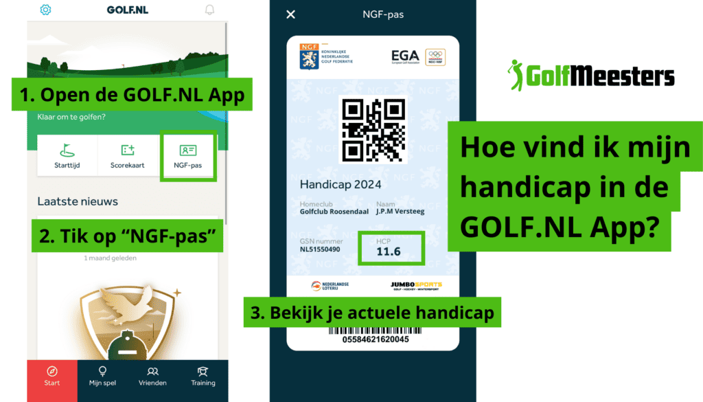 Golf handicap zoeken via de app van Golf.nl